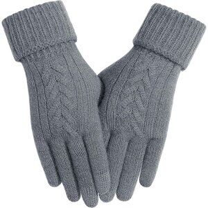 Women's Touch Screen Elastic Knit Lined Stylish Winter Warm Light Gray Gloves